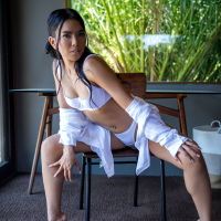 Hot asian model Jada Kai peels off sexy white lingerie