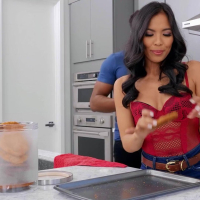 Hot asian doll Jada Kai gets banged by black dude in the kitchen