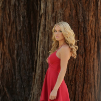 Shannyn XO visits a Log Cabin in a sexy red Dress