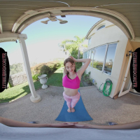 Naughty brunette Melanie Marie gets her pussy stretched during VR yoga