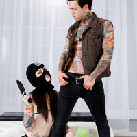 Filthy tattooed girl Chloe Carter gives head then rides a big schlong