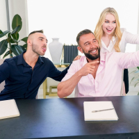 Sweet blonde Haley Spades moans during MMF threesome with her friends