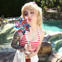 Tattooed blonde Stevie Moon undressed and fucked by Damon Dice
