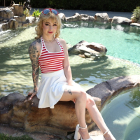 Tattooed blonde Stevie Moon undressed and fucked by Damon Dice