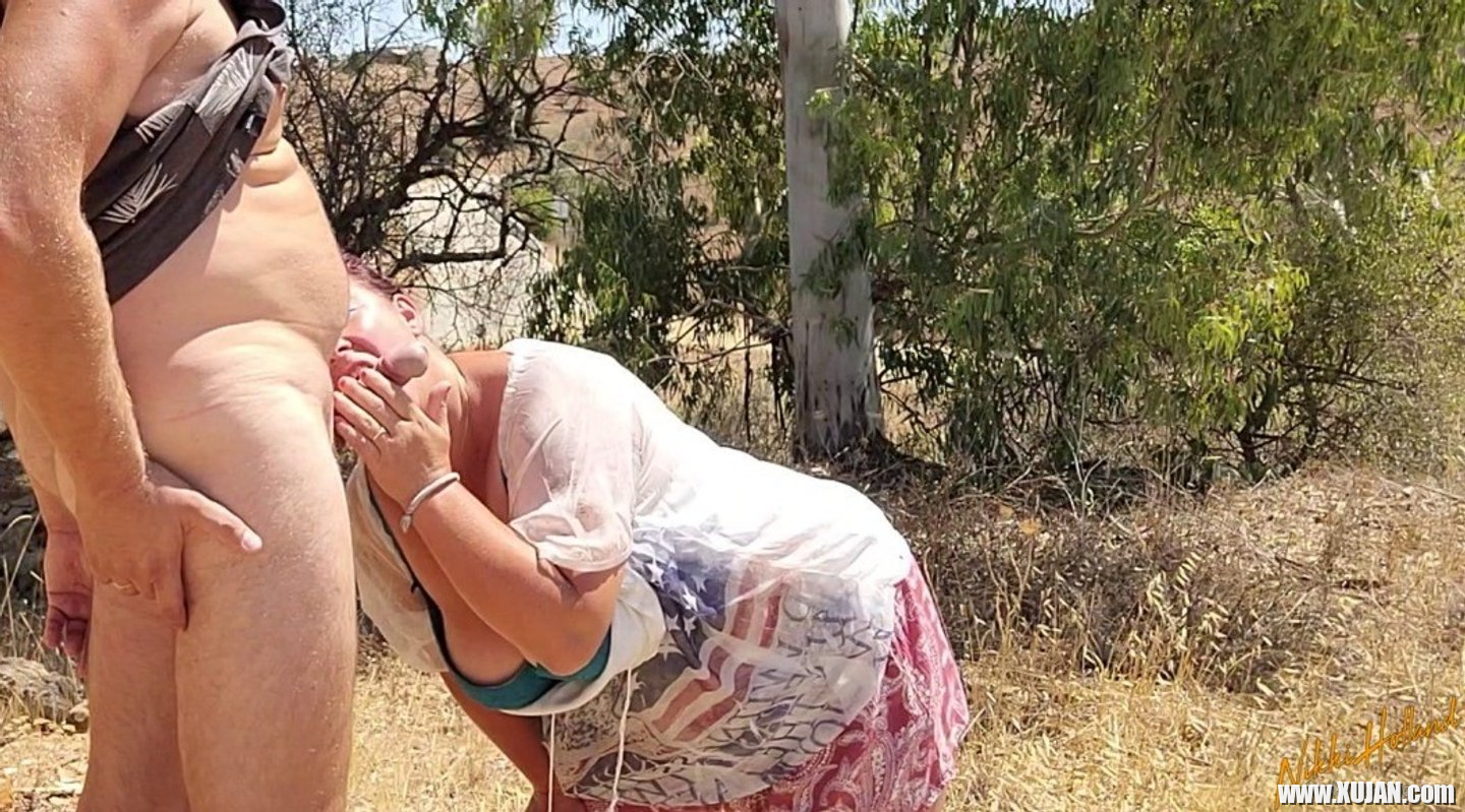 Horny BBW Nikki Holland sucking on a hard cock outdoors - Photo #3286755