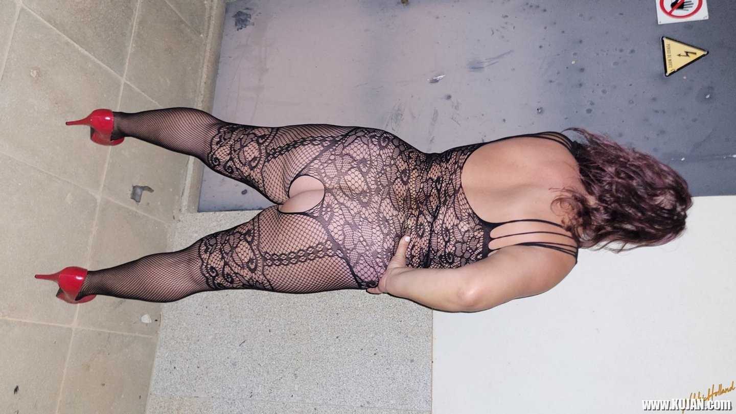 Curvy chick Nikki Holland showing her body in a black fishnet bodysuit - Photo #3286834