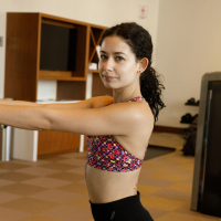 Working out ends with cute Rosaline Imaz doing a sexy striptease