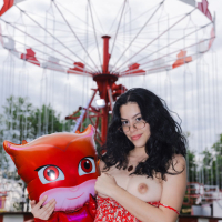 Adorable Sally Hunter undressing in the local amusement park