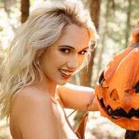 Gorgeous Sky Pierce wearing nylon pantyhose loves Halloween