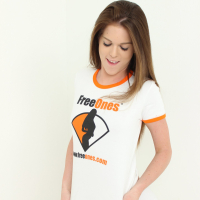 Brunette Babe Jenna Jay wearing a FreeOnes Tee