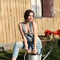 Galina A shamelessly strips and teases in Garden