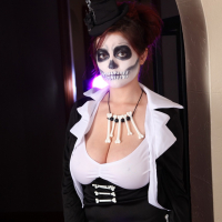 Spooky Tessa Fowler showing her Tits for Halloween