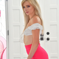 Playful blonde cougar Hyley Winters strips and spreads wide open