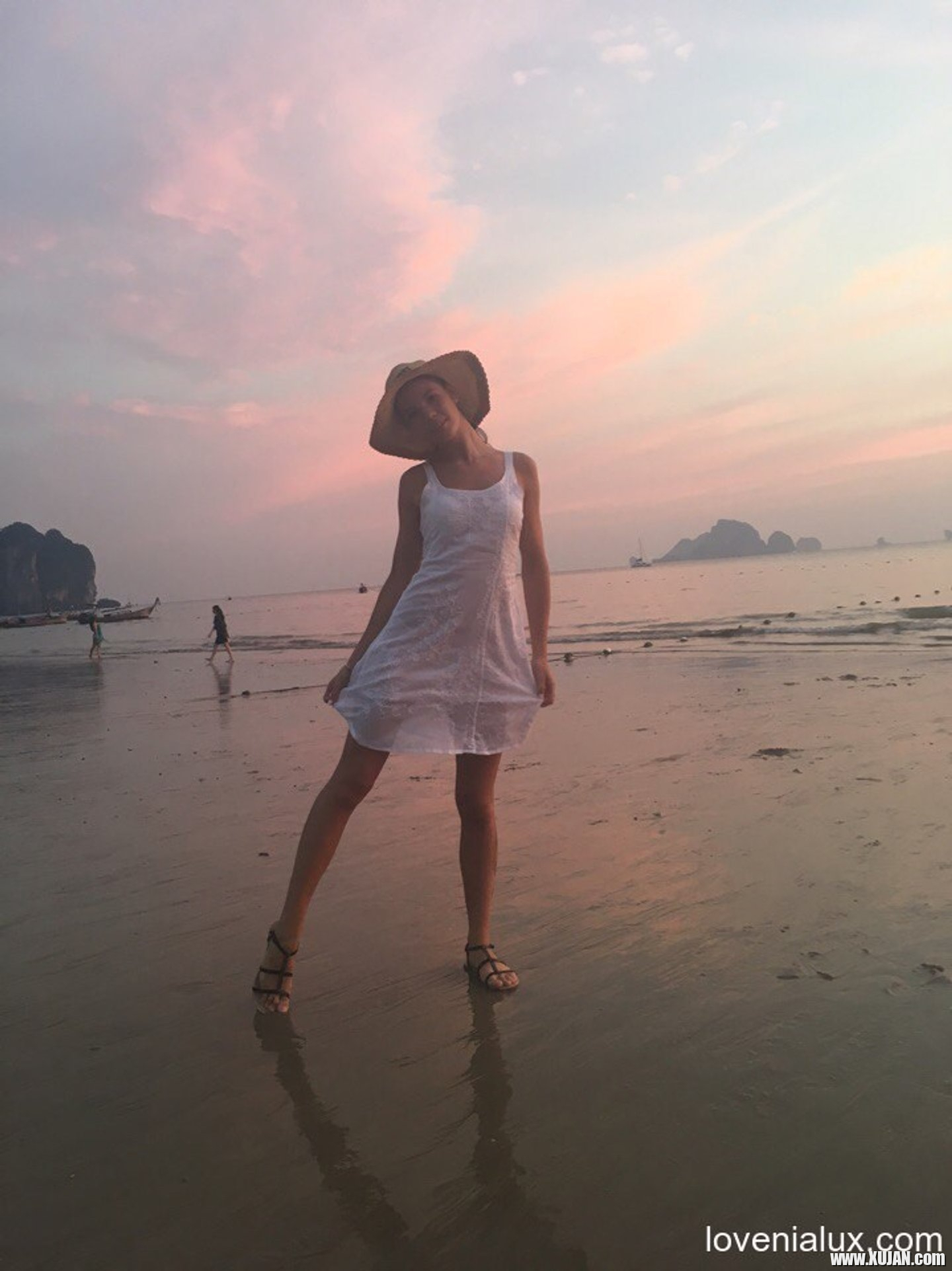 Sweet babe Lovenia Lux posing in a white dress on the beach - Photo #3330323