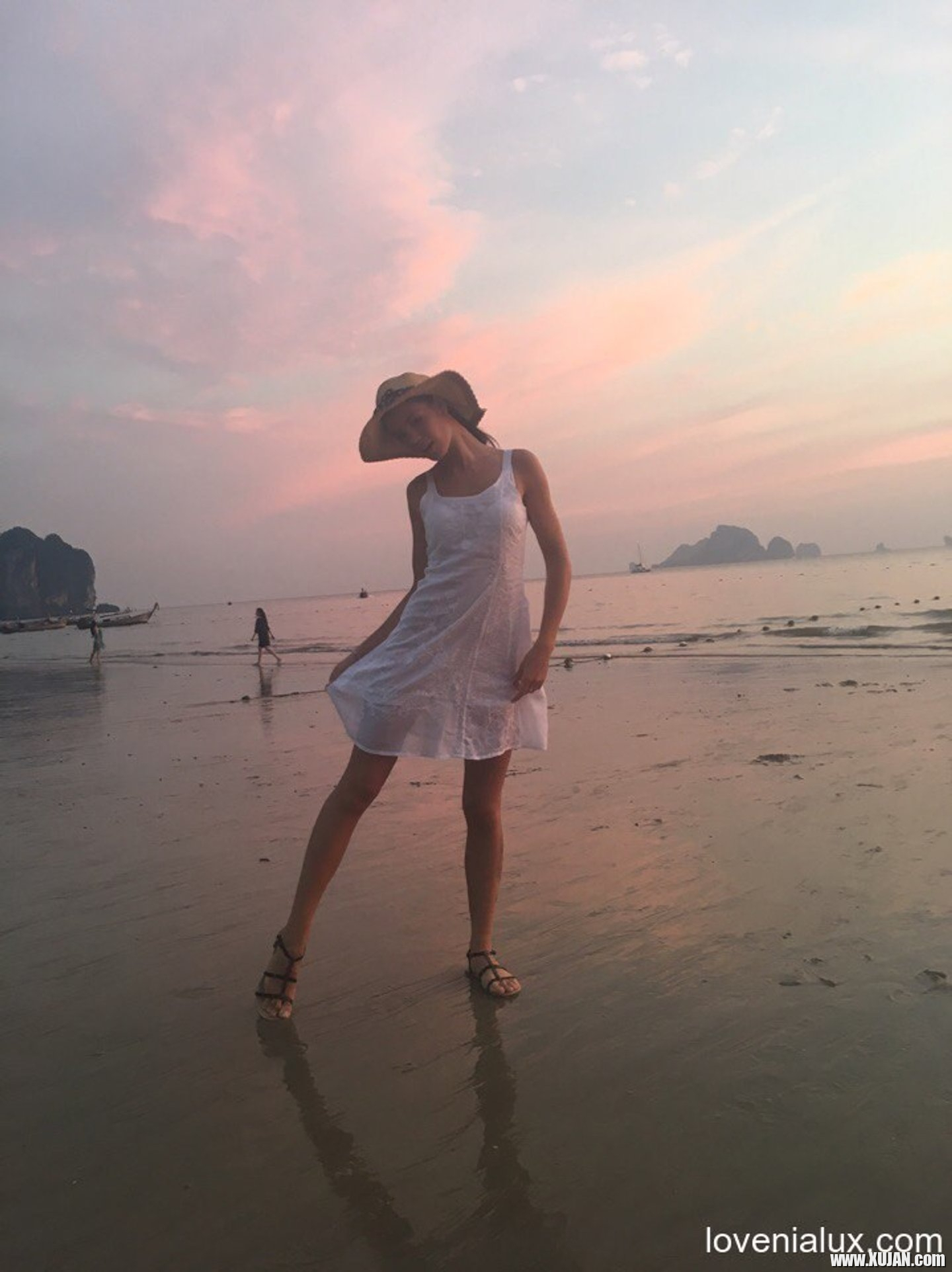 Sweet babe Lovenia Lux posing in a white dress on the beach - Photo #3330325