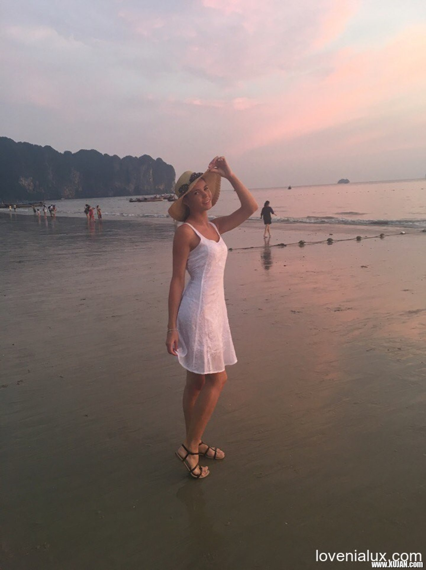 Sweet babe Lovenia Lux posing in a white dress on the beach - Photo #3330328