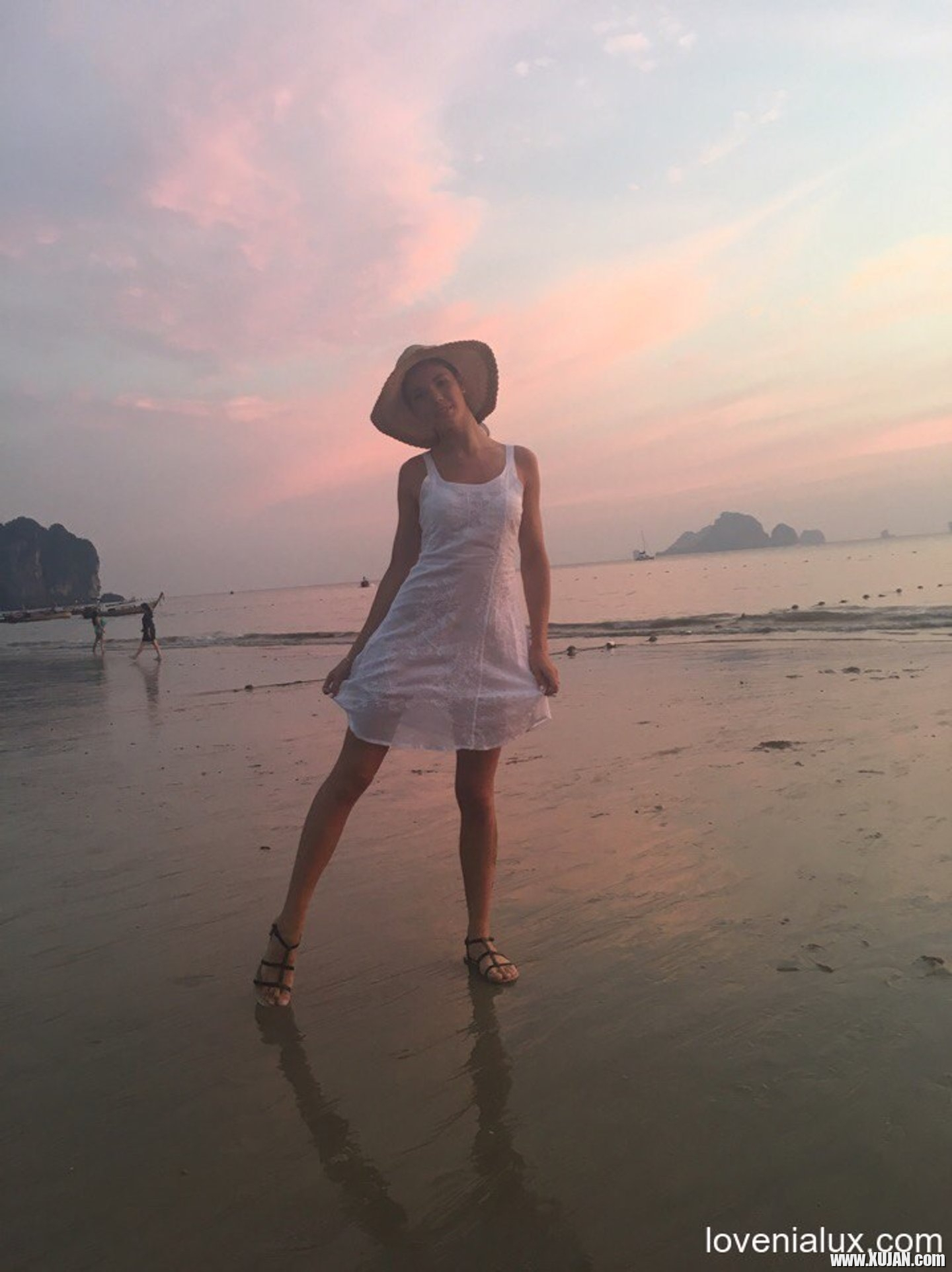 Sweet babe Lovenia Lux posing in a white dress on the beach - Photo #3330329