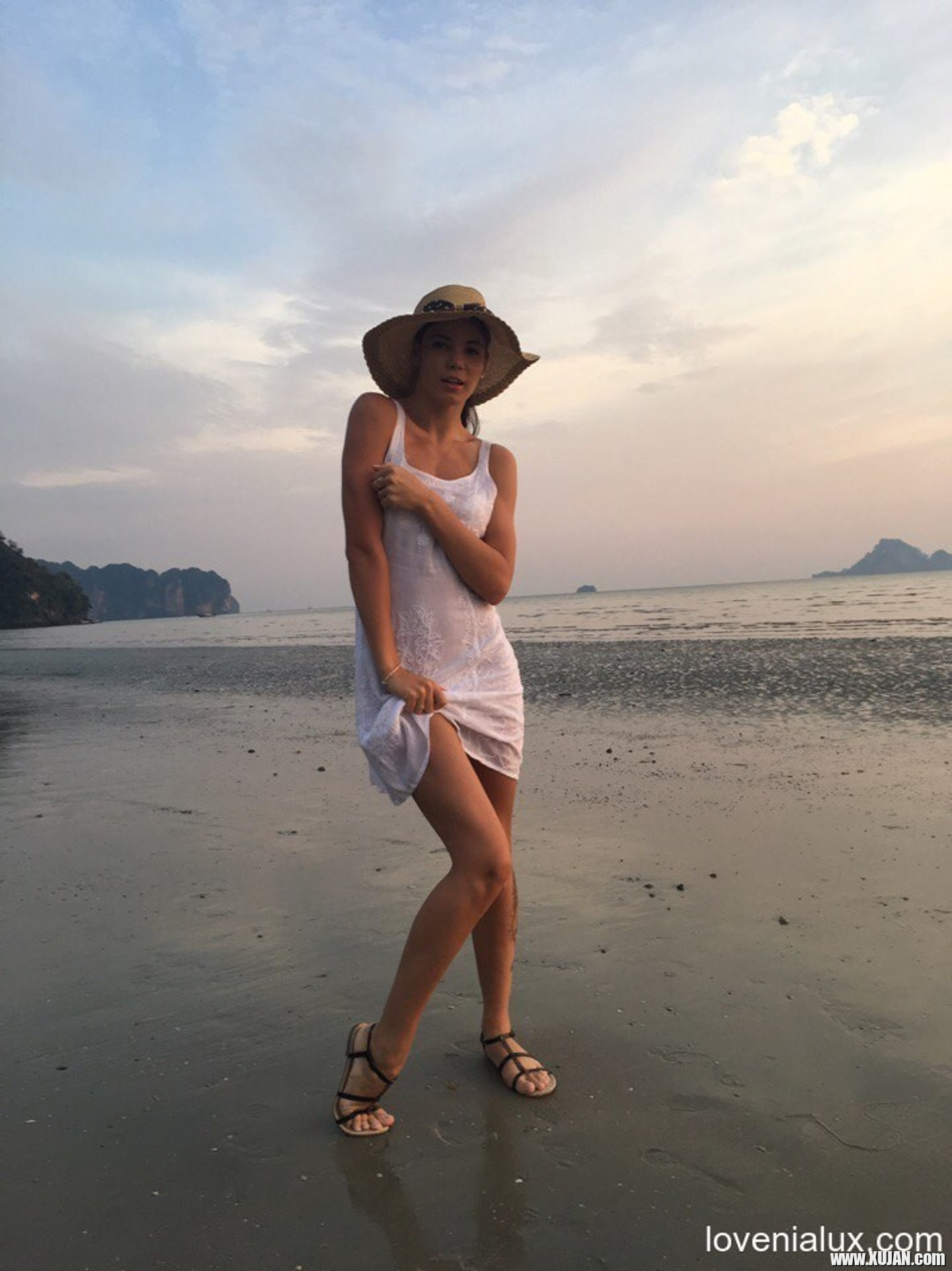 Sweet babe Lovenia Lux posing in a white dress on the beach - Photo #3330330