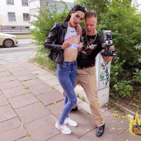 Hot guy checking Megan Venturi outdoors