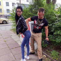 Hot guy checking Megan Venturi outdoors