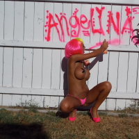Angelina Valentine tagging her Name with her Tits out