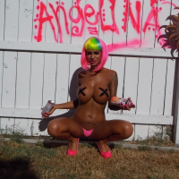 Angelina Valentine tagging her Name with her Tits out