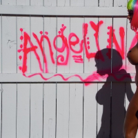 Angelina Valentine tagging her Name with her Tits out