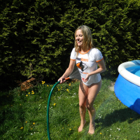Young Leony Aprill soaks her FreeOnes Shirt all Wet