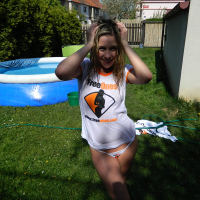 Young Leony Aprill soaks her FreeOnes Shirt all Wet