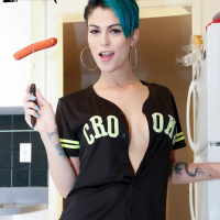 TGirl Domino Presley tucks Cock between her Legs