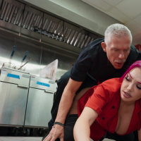 Bootylicious bitch Lily Lou getting analyzed by a chef Mick Blue