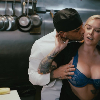 Busty and lusty chef Cubbi Thompson fucking hard in the kitchen