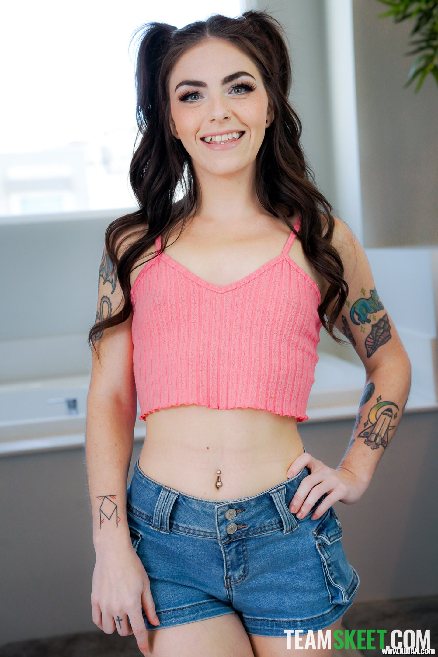 Sex in the bedroom with pale babe Tiny Rhea with cute pigtails - Photo #3352386