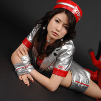 Cute Japanese Hiromi Furusawa in red latex boots