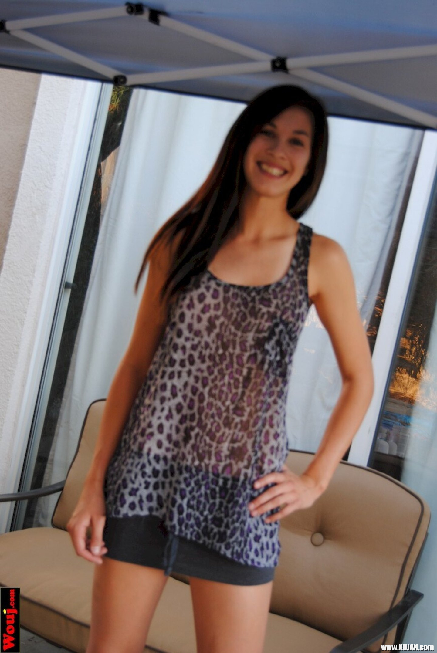 Pretty brunette babe posing in a see through leopard print shirt - Photo #3359764