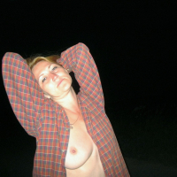 Blonde cutie Lady La Perle showing her naked body outdoors