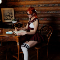 Redhead college chick showing off her shaved pussy Lola Red