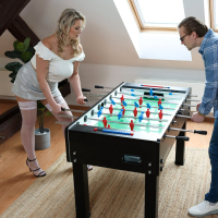 Nikki D lost a table football game and now needs to give head