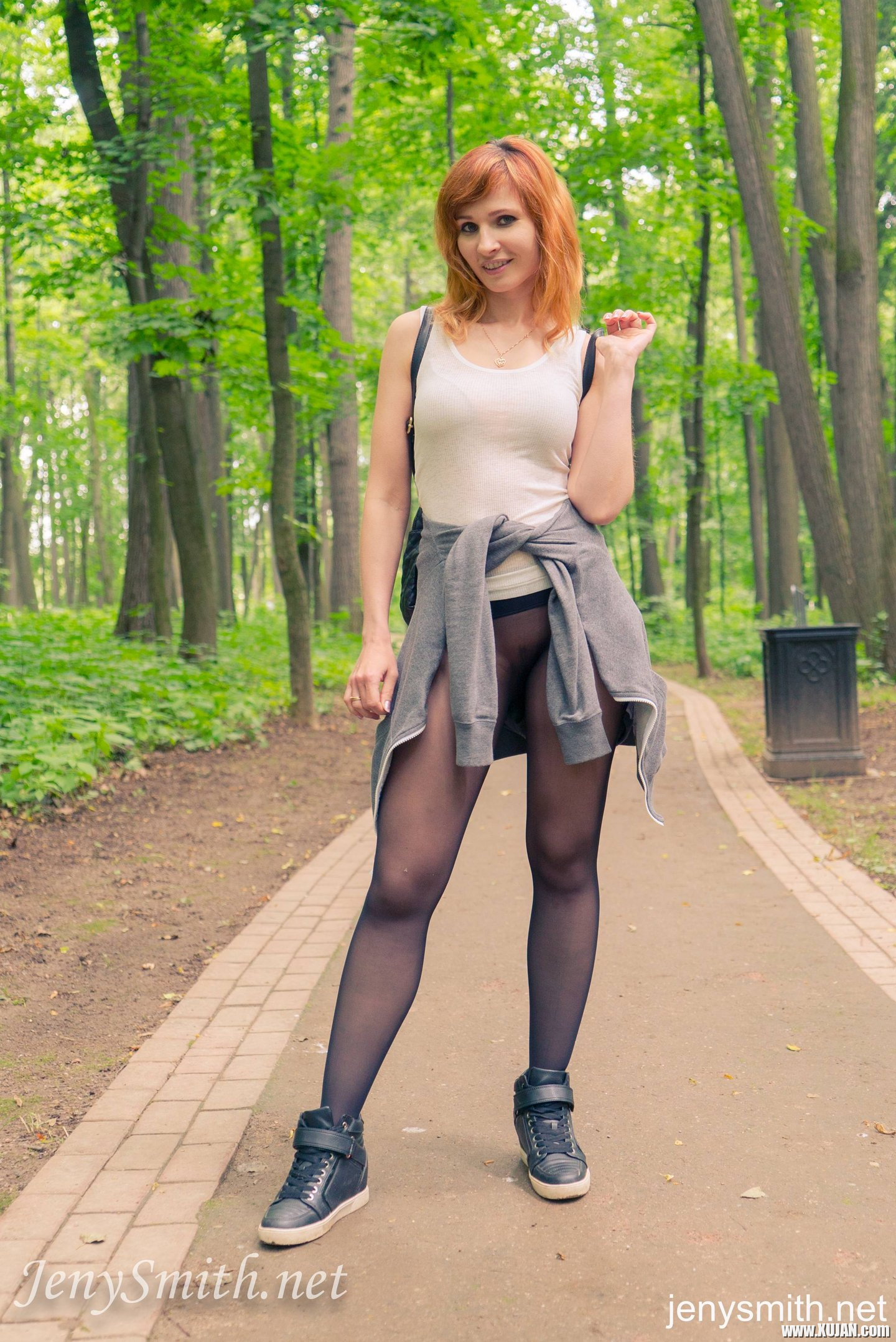 Redhead Jeny Smith posing outdoors in Nylons - Photo #3382219