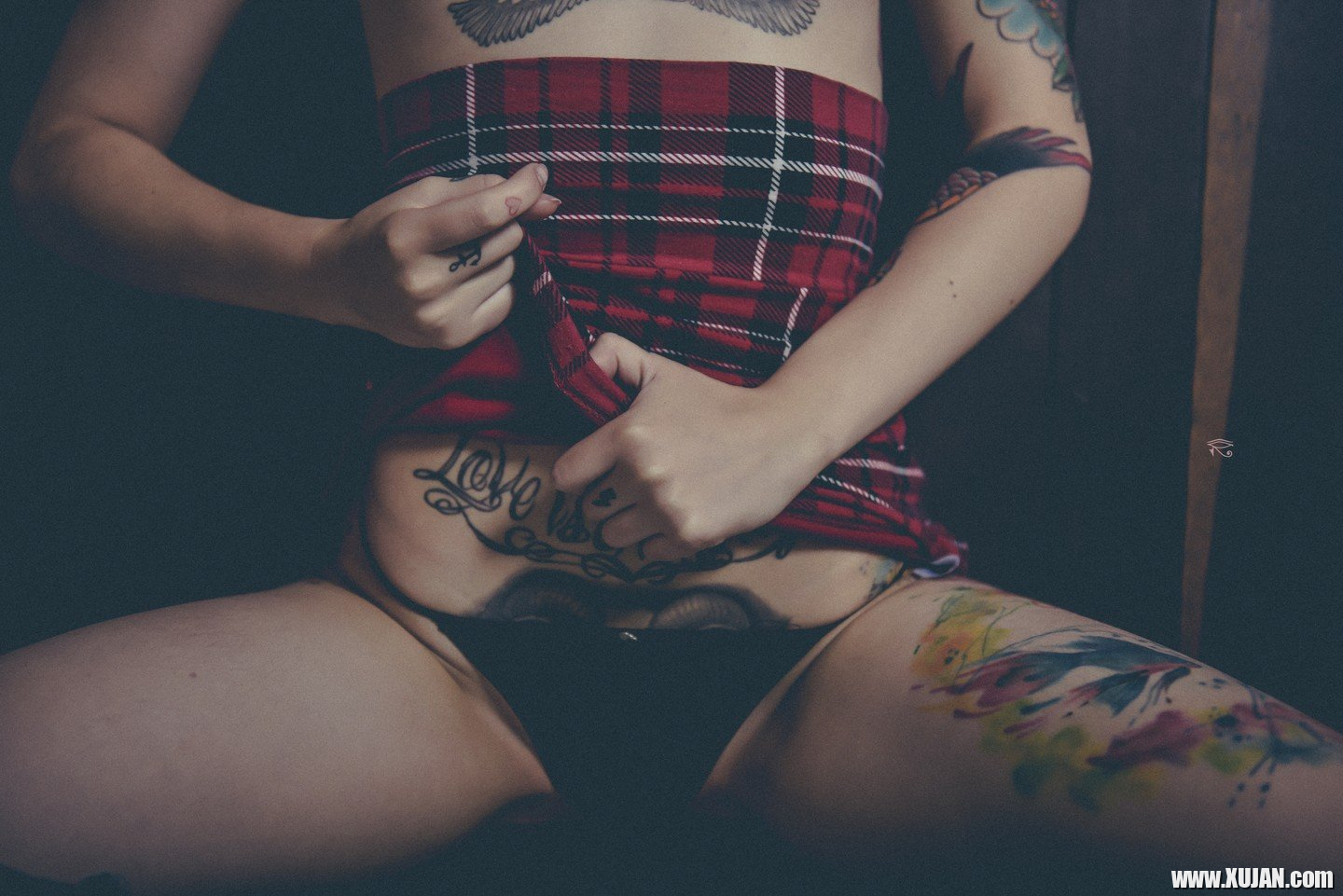 Stunning tattooed Latin teen is stripping and teasing in the bedroom - Photo #3382784