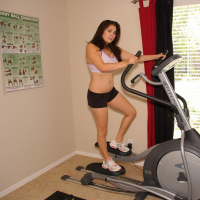Sexy Mai Ly gets hot and strips during a Workout