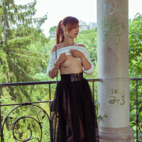 Jeny Smith flashes Pussy and Tits in the Castle