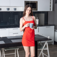 Solo brunette Angela Haddie with hot ass posing in the kitchen