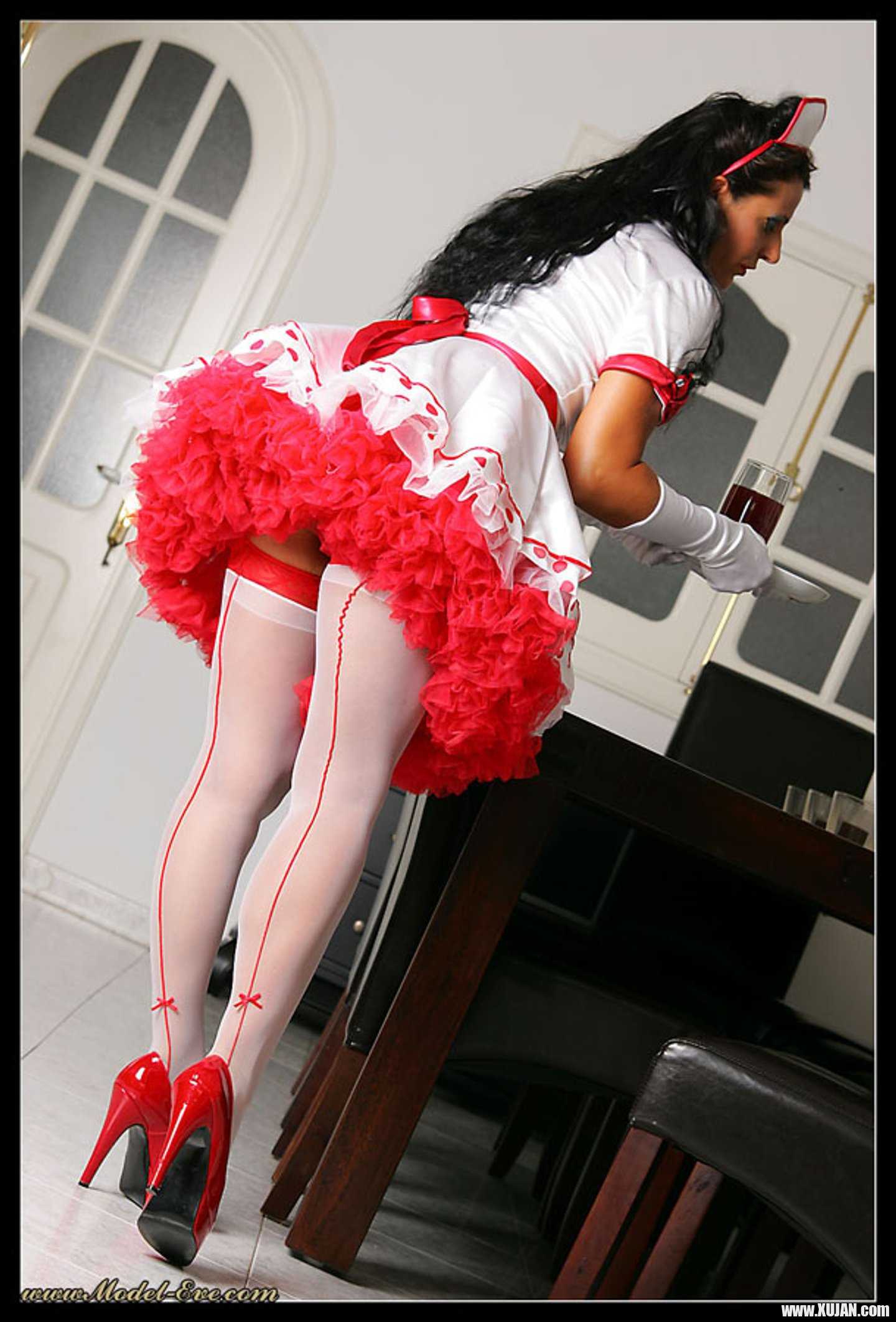 Horny wet Waitress Model Eve touching her hot Cunt - Photo #3392474
