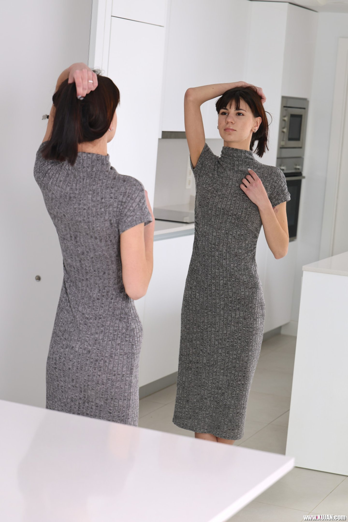 Teen Dreams studio presents solo Lola posing in a long grey dress - Photo #3393584