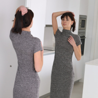 Teen Dreams studio presents solo Lola posing in a long grey dress