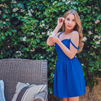 Bjorg Larson takes off her sexy blue dress in the backyard