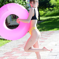 Outdoors posing by the pool with cute amateur neighbor Marceline
