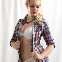 Sexy Babe posing in Lingerie and Plaid Shirt