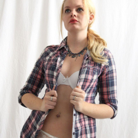 Sexy Babe posing in Lingerie and Plaid Shirt
